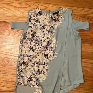 Asymmetrical floral top open shoulder very good condition